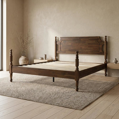 Solid Wood Platform Bed with Headboard, Traditional King Size