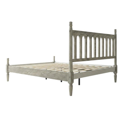 Solid Wood Bed with Headboard, Traditional Platform, Weathered Gray Oak, Queen