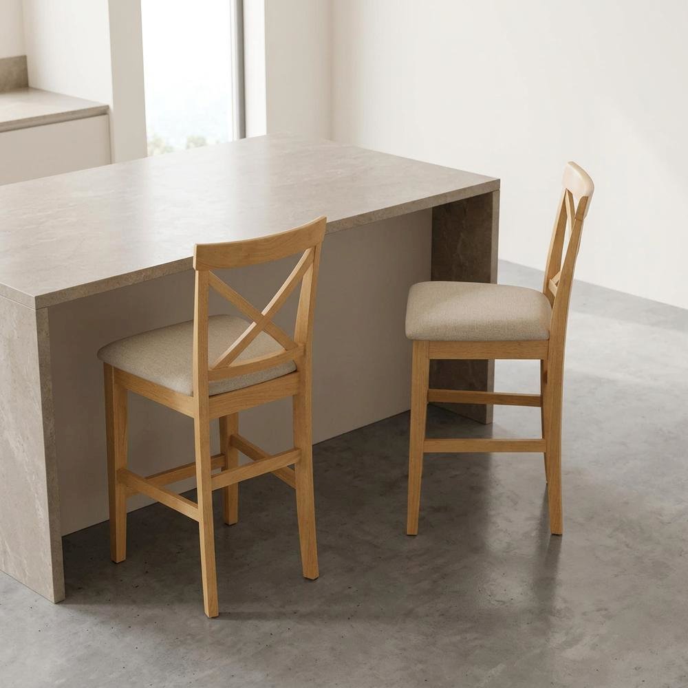 Solid Wood Round Dining Table & Chairs 3-Piece Set, Small Dinette, Oak