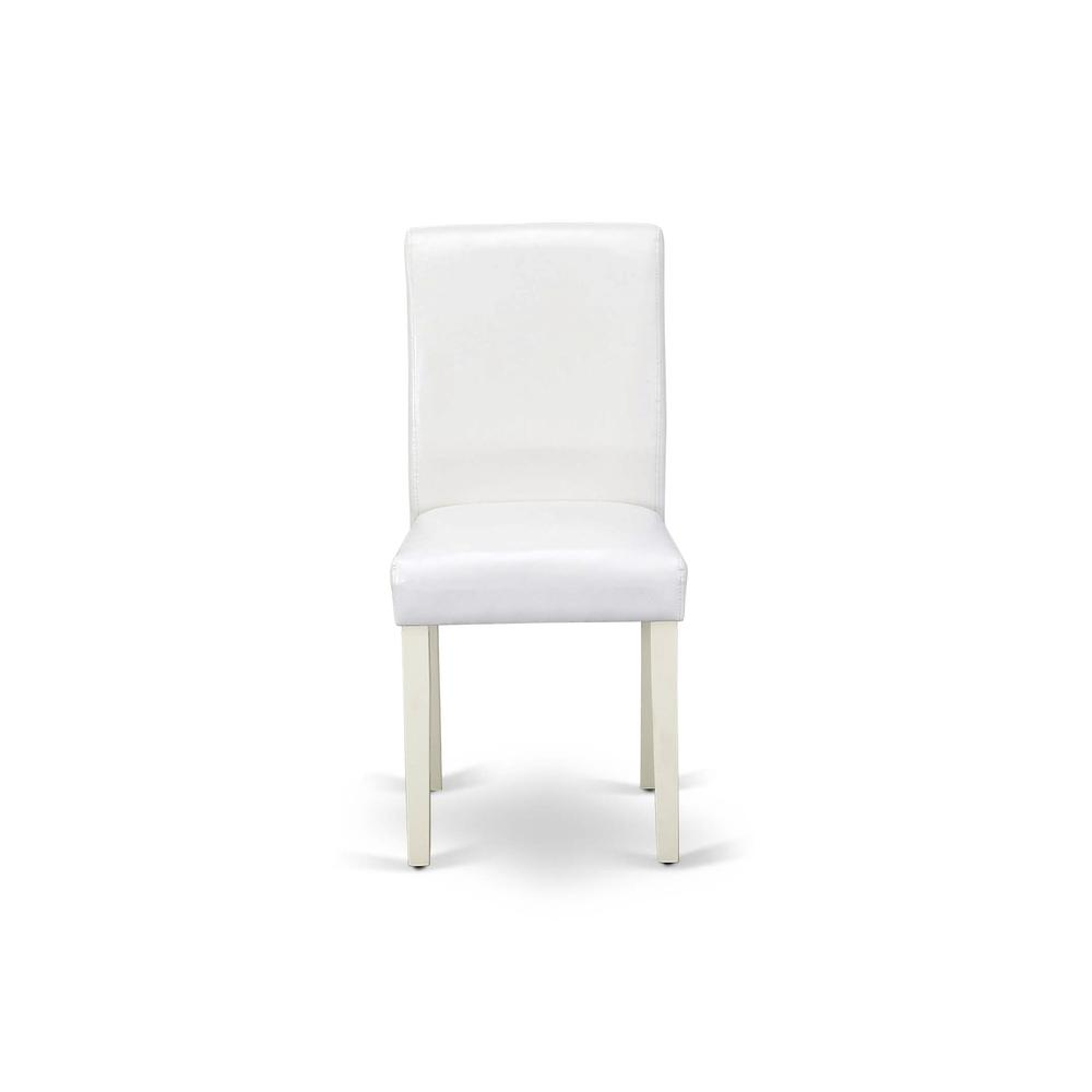 1MZAB5-LWH-64 5Pc Wood Dining Table Set Consists of a Dining Table and 4 Parsons Dining Chairs with White Color PU Leather, Drop Leaf Table with Full Back Chairs, Linen White Finish