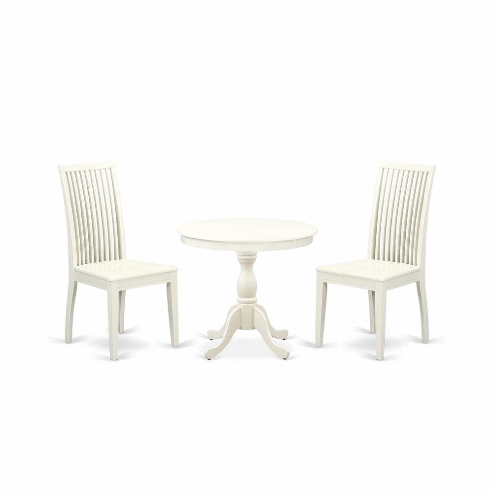 AMIP3-LWH-W 3 Piece Dining Room Set - 1 Wood Table and 2 Linen White Wood Dining Chairs - Linen White Finish