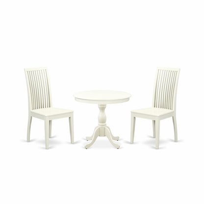 AMIP3-LWH-W 3 Piece Dining Room Set - 1 Wood Table and 2 Linen White Wood Dining Chairs - Linen White Finish