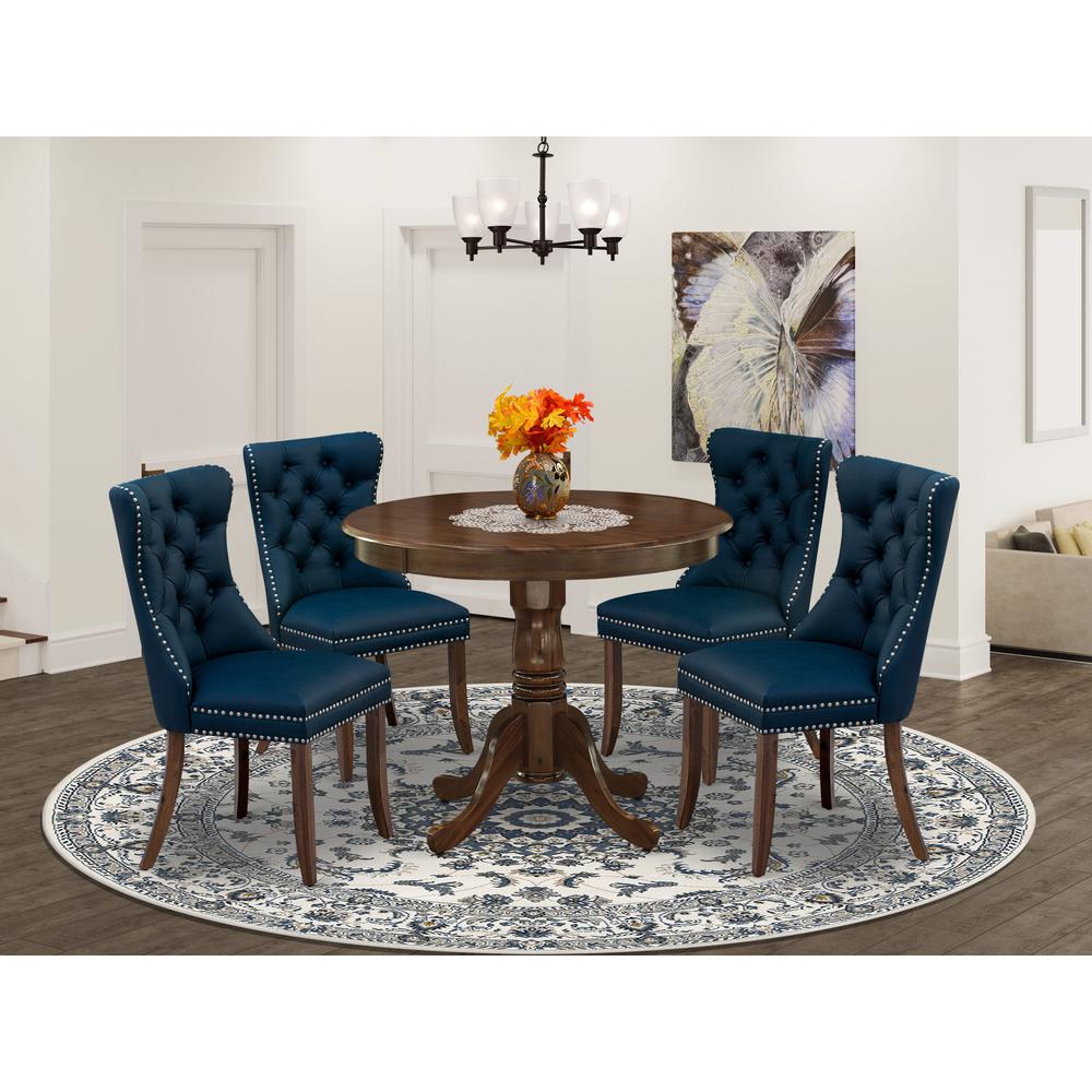 5 Piece Kitchen Table Set Contains a Round Dining Table with Pedestal