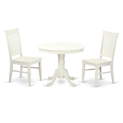 3  Pc  set  with  a  Table  and  2  Wood  Dinette  Chairs  in  Linen  White.