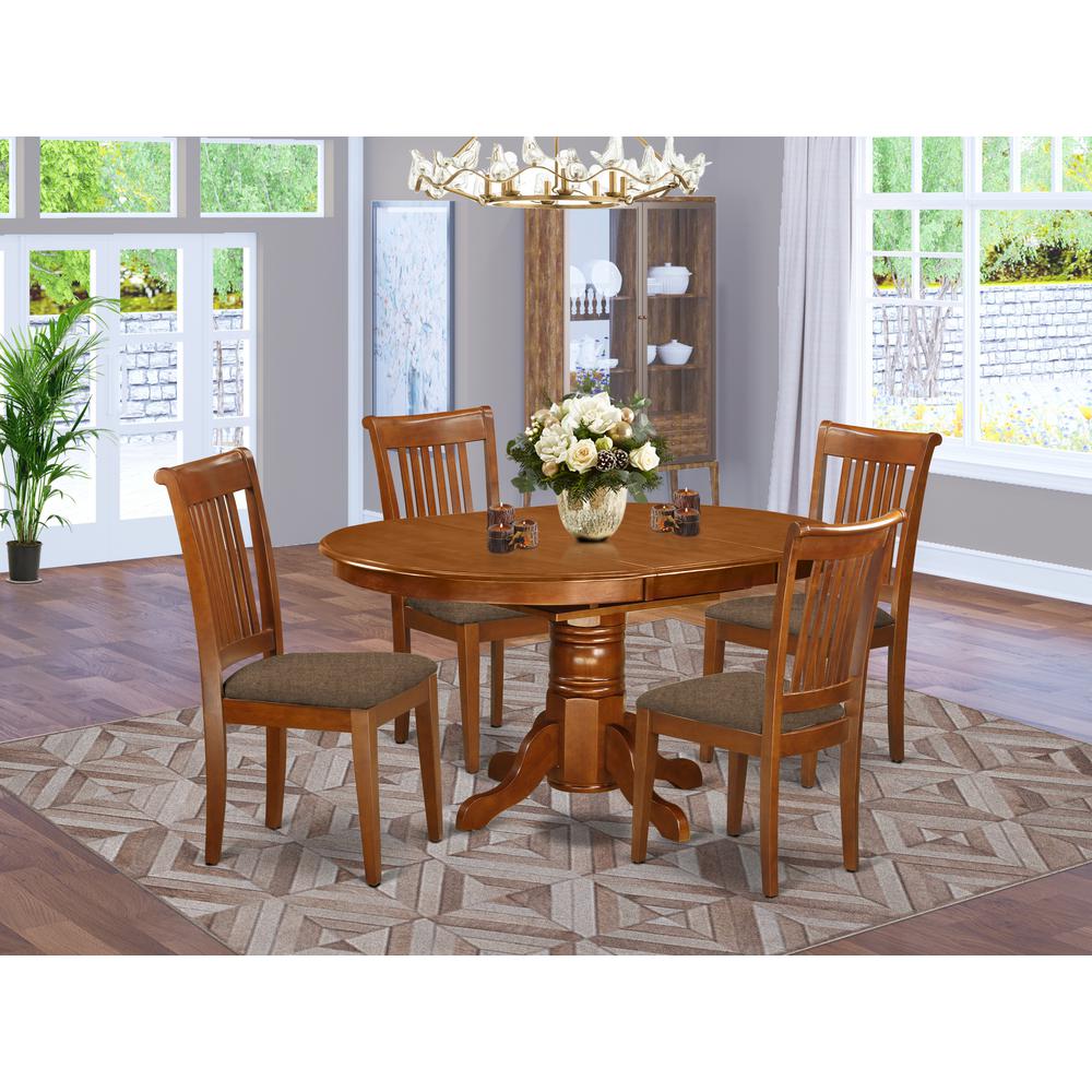 AVPO5-SBR-C 5 Pc set Avon with Leaf and 4 Cushiad Chairs in Saddle Brown