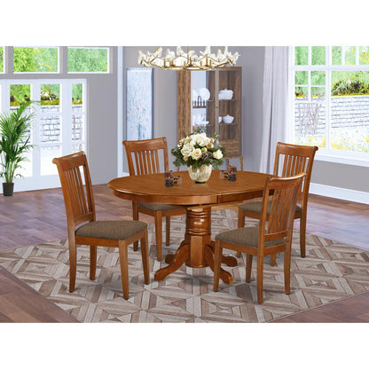AVPO5-SBR-C 5 Pc set Avon with Leaf and 4 Cushiad Chairs in Saddle Brown