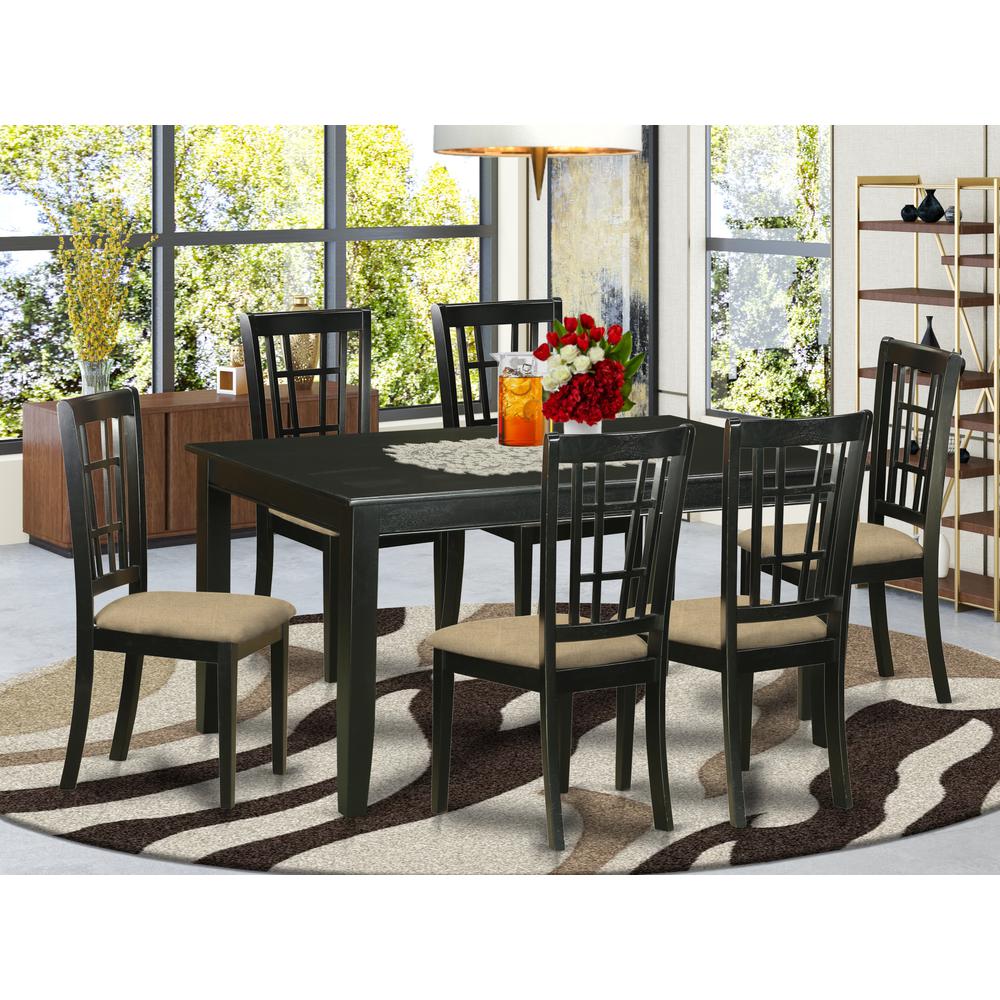 DUNI7-BLK-C 7 Pc Dining room set -Kitchen Table and 6 Dining Chairs
