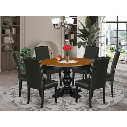 7-Piece Dining Table Set, Black & Cherry