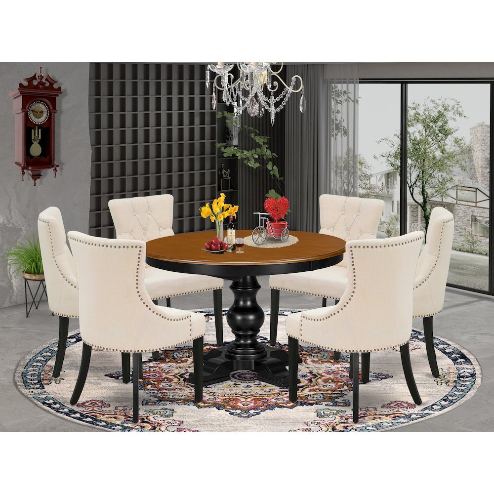 7-Piece Modern Kitchen Table Set, Black & Cherry