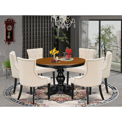 7-Piece Modern Kitchen Table Set, Black & Cherry