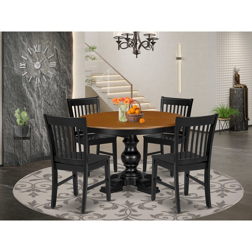 5-Piece Mid-Century Dining Set, Black & Cherry