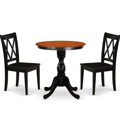 East West Furniture 3-Piece Dining Set Consist of Kitchen Table and 2 Dining Chairs with Double X Back - Black Finish