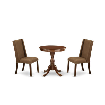 East West Furniture - ESFL3-MAH-18 - 3-Pc Modern Dining Table Set - 2 Kitchen Chairs and 1 Dining Room Table (Mahogany Finish)