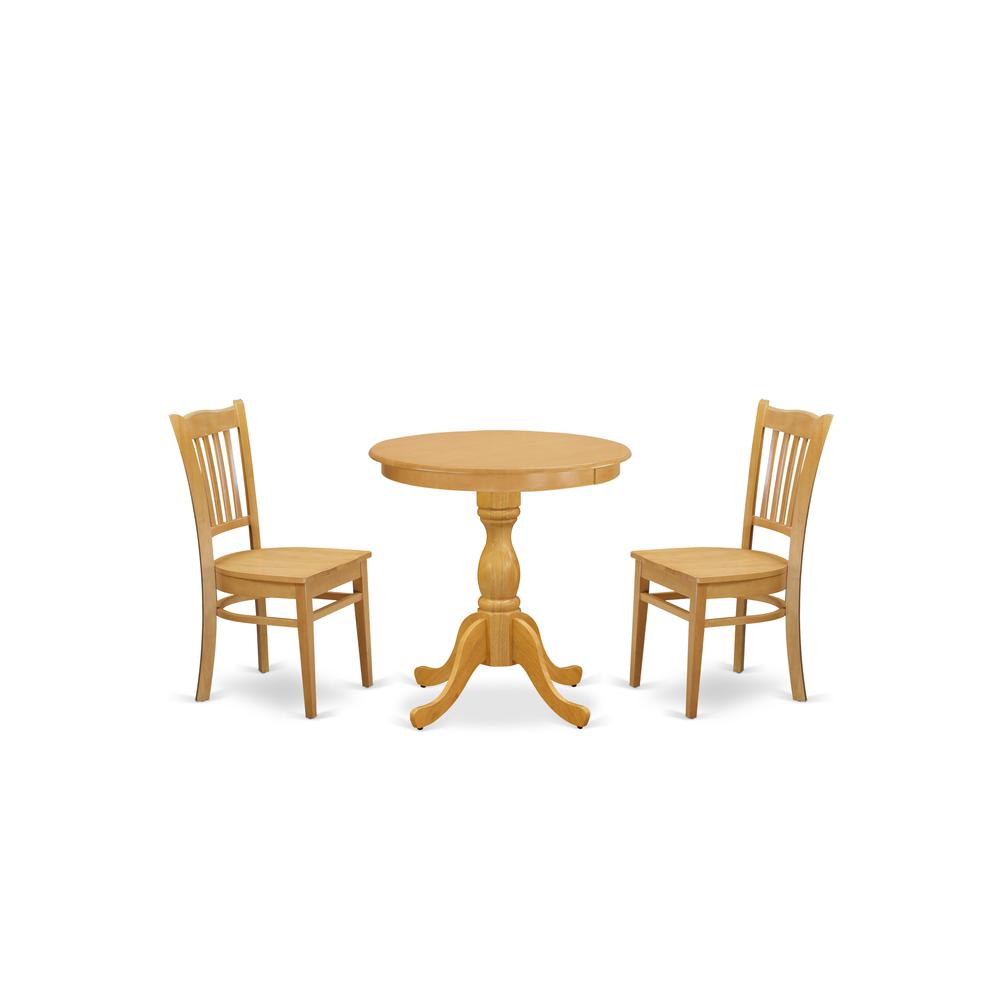 East West Furniture - ESGR3-OAK-W - 3-Pc Dining Table Set - 2 Kitchen Dining Chairs and 1 Wooden Dining Table (Oak Finish)