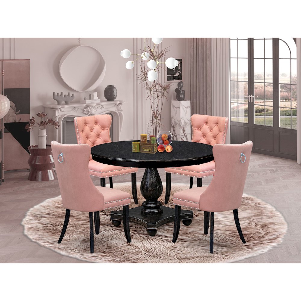 5 Piece Dining Set For 4 Consists Of 48" Round Table In Beige Red Color