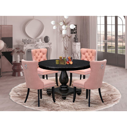 5 Piece Dining Set For 4 Consists Of 48" Round Table In Beige Red Color