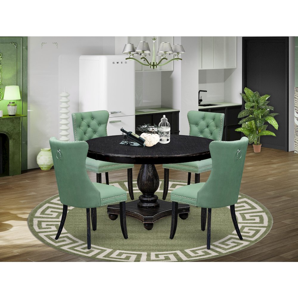 5 Piece Dining Set Consists Of 54" Round Table In Willow Green Color