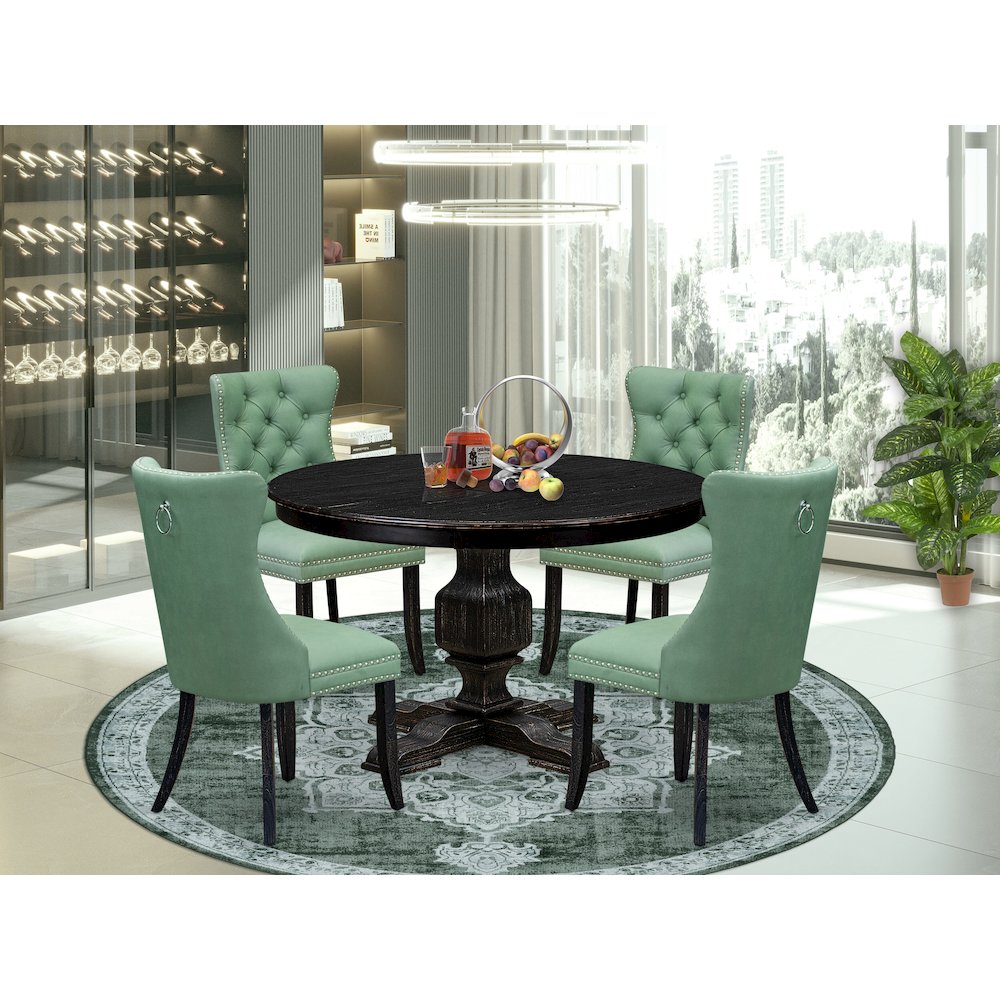 5 Piece Dining Set Contains 48" Round Table In Willow Green Color