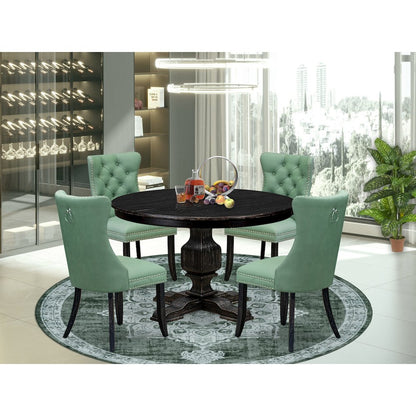 5 Piece Dining Set Contains 48" Round Table In Willow Green Color