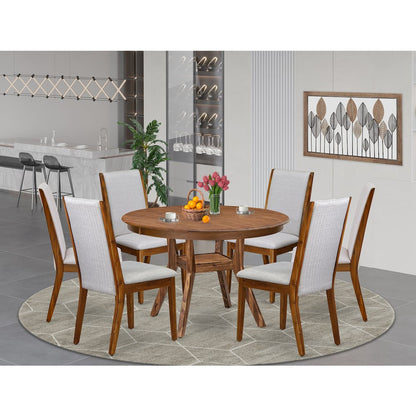 7-Piece Modern Dining Set Consist Of A Modern Table, 6 Grey Modern Dining Chair