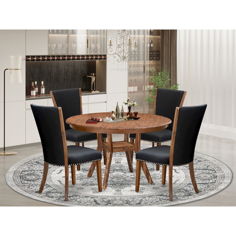 5 Piece Dining Table Set Includes 54" Round Kitchen Table In Black Color