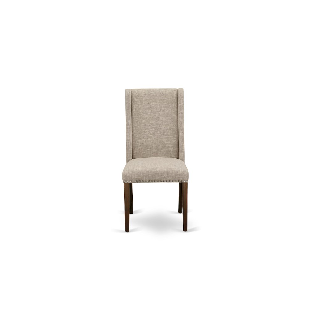 7 piece dining table set a wooden table and 6 Linen Fabric modern chairs