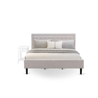 FN08K-1DE05 2-Piece Fannin Bedroom Set with 1 Wood Bed Frame and 1 Modern Nightstand - Mist Beige Linen Fabric