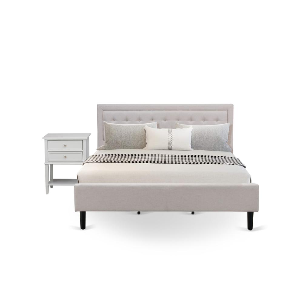 FN08K-1VL14 2-Piece Platform King Size Bedroom Set with 1 Wingback Bed and a Mid Century Nightstand - Mist Beige Linen Fabric