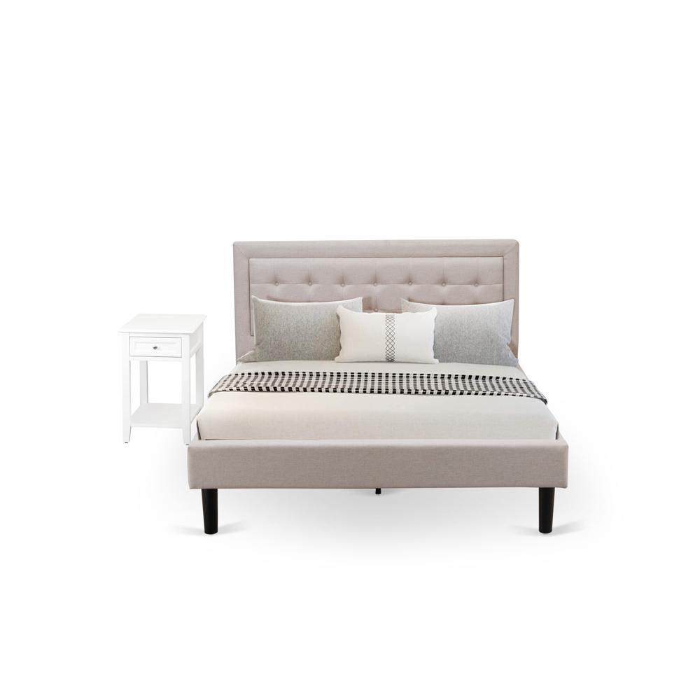 FN08Q-1DE05 2-Piece Fannin Queen Bed Set with 1 Modern Bed and a Bedroom Nightstand - Mist Beige Linen Fabric