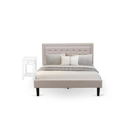 FN08Q-1DE05 2-Piece Fannin Queen Bed Set with 1 Modern Bed and a Bedroom Nightstand - Mist Beige Linen Fabric