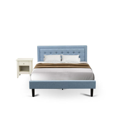 FN11Q-1GA0C 2-Piece Fannin Bed Set with 1 Queen Size Frame and an End Table for bedroom - Denim Blue Linen Fabric