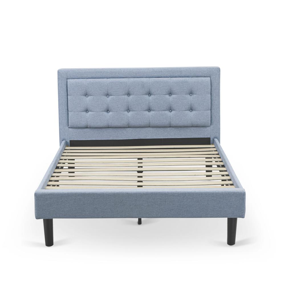 FN11F-1GA0C 2-Piece Platform Full Bedroom Set with 1 Full Bed Frame and a Wooden Night Stand - Denim Blue Linen Fabric