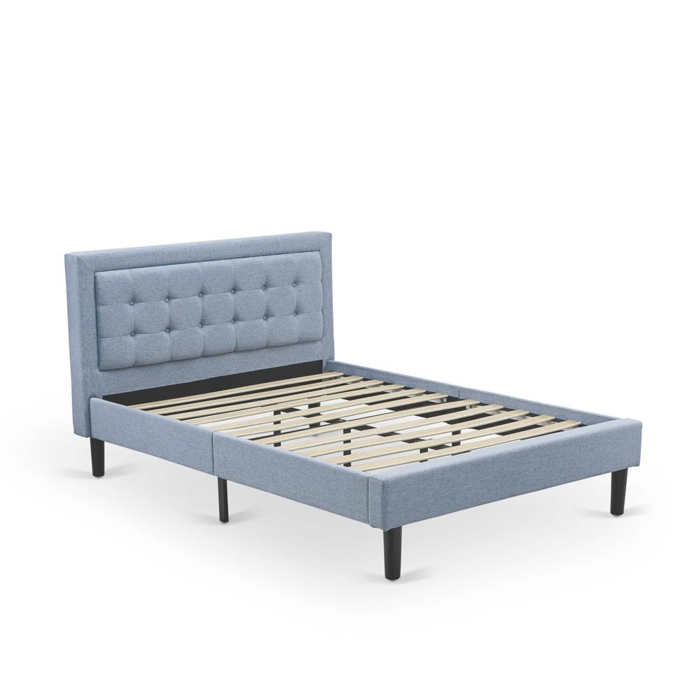 FN11F-1GA0C 2-Piece Platform Full Bedroom Set with 1 Full Bed Frame and a Wooden Night Stand - Denim Blue Linen Fabric