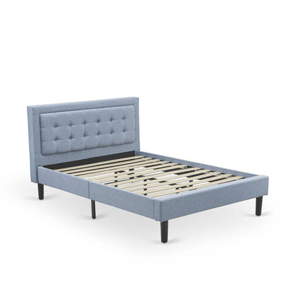 FN11F-1GA0C 2-Piece Platform Full Bedroom Set with 1 Full Bed Frame and a Wooden Night Stand - Denim Blue Linen Fabric