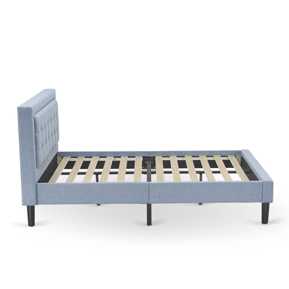 FN11F-1GA0C 2-Piece Platform Full Bedroom Set with 1 Full Bed Frame and a Wooden Night Stand - Denim Blue Linen Fabric