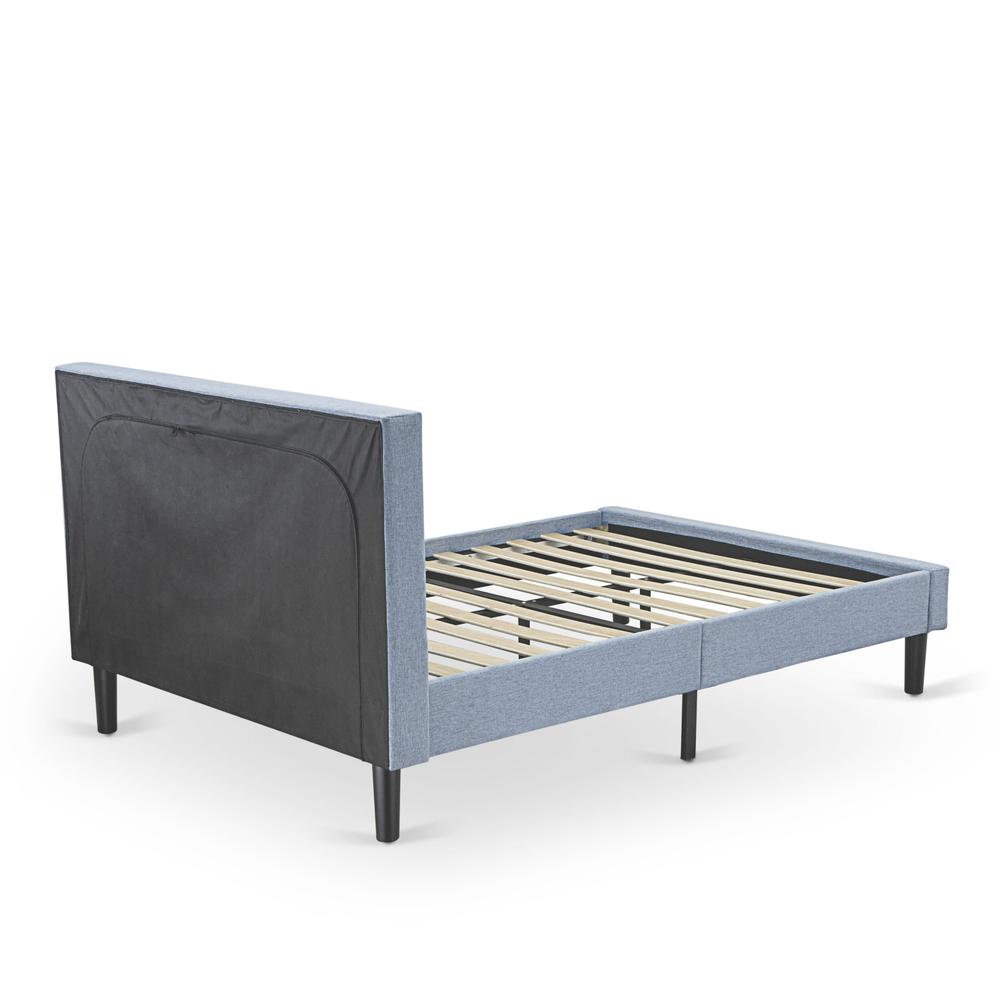 FN11F-1GA0C 2-Piece Platform Full Bedroom Set with 1 Full Bed Frame and a Wooden Night Stand - Denim Blue Linen Fabric