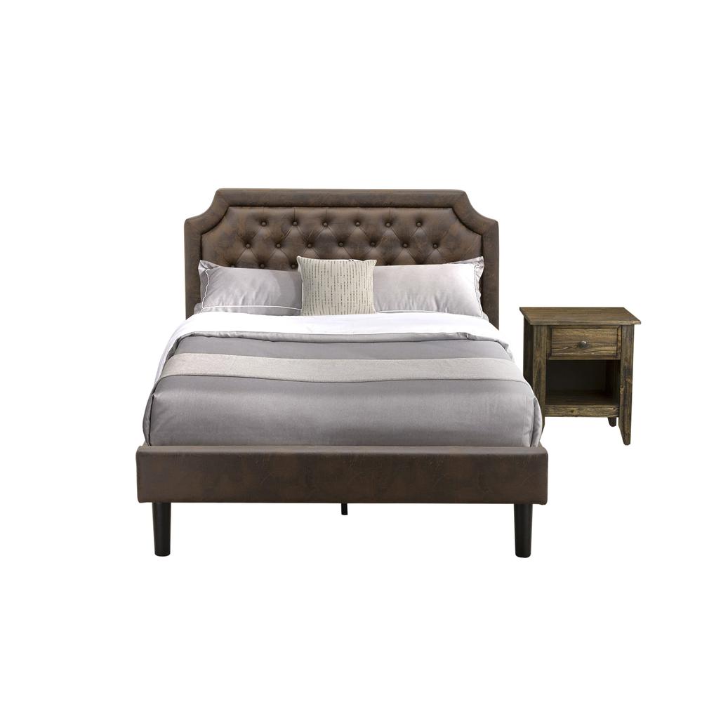 GB25F-1GA07 2-Piece Granbury Bedroom Set with Frame and a Distressed Jacobean End Tables - Dark Brown Faux Leather and Black Legs