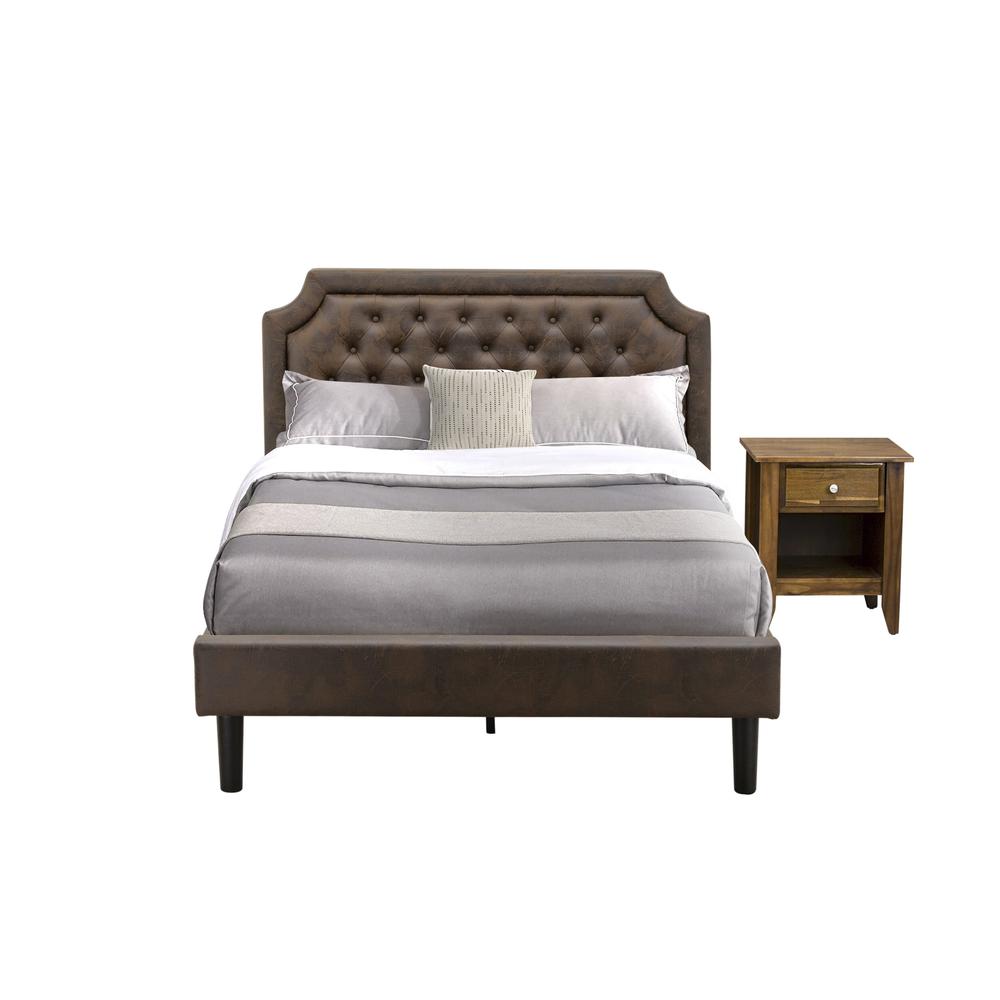 GB25F-1GA08 2-Pc Full Size Bed Set with Platform Bed and an Antique Walnut Night Stand - Dark Brown Faux Leather and Black Legs