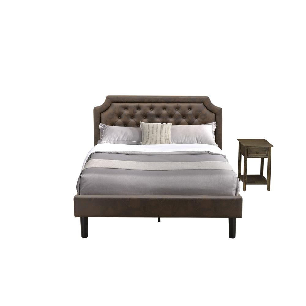 GB25Q-1DE07 2-Piece Platform Queen Bed Set with Bed and 1 Distressed Jacobean Nightstand - Dark Brown Faux Leather and Black Legs