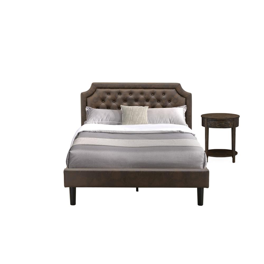 GB25Q-1HI07 2-Pc Platform Queen Bedroom Set with Frame and Distressed Jacobean End Table - Dark Brown Faux Leather and Black Legs