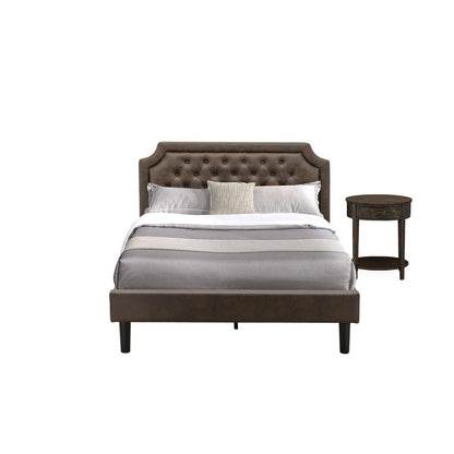 GB25Q-1HI07 2-Pc Platform Queen Bedroom Set with Frame and Distressed Jacobean End Table - Dark Brown Faux Leather and Black Legs