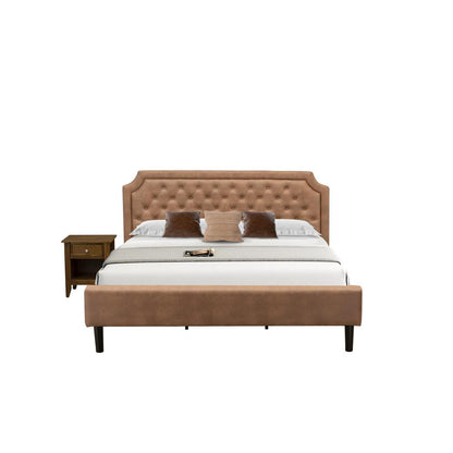 GB28K-1GA08 2-Pc Platform King Size Bedroom Set with Frame and 1 Antique Walnut Night Stand - Brown Faux Leather and Black Legs