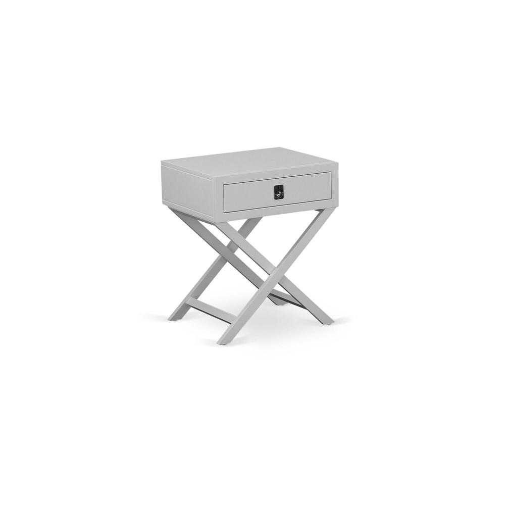 NL19K-1HA14 2 Pc King Bedroom Set - 1 King Size Bed White Velvet Fabric Headboard and 1 Night Stand - Urban Gray Finish Nightstand