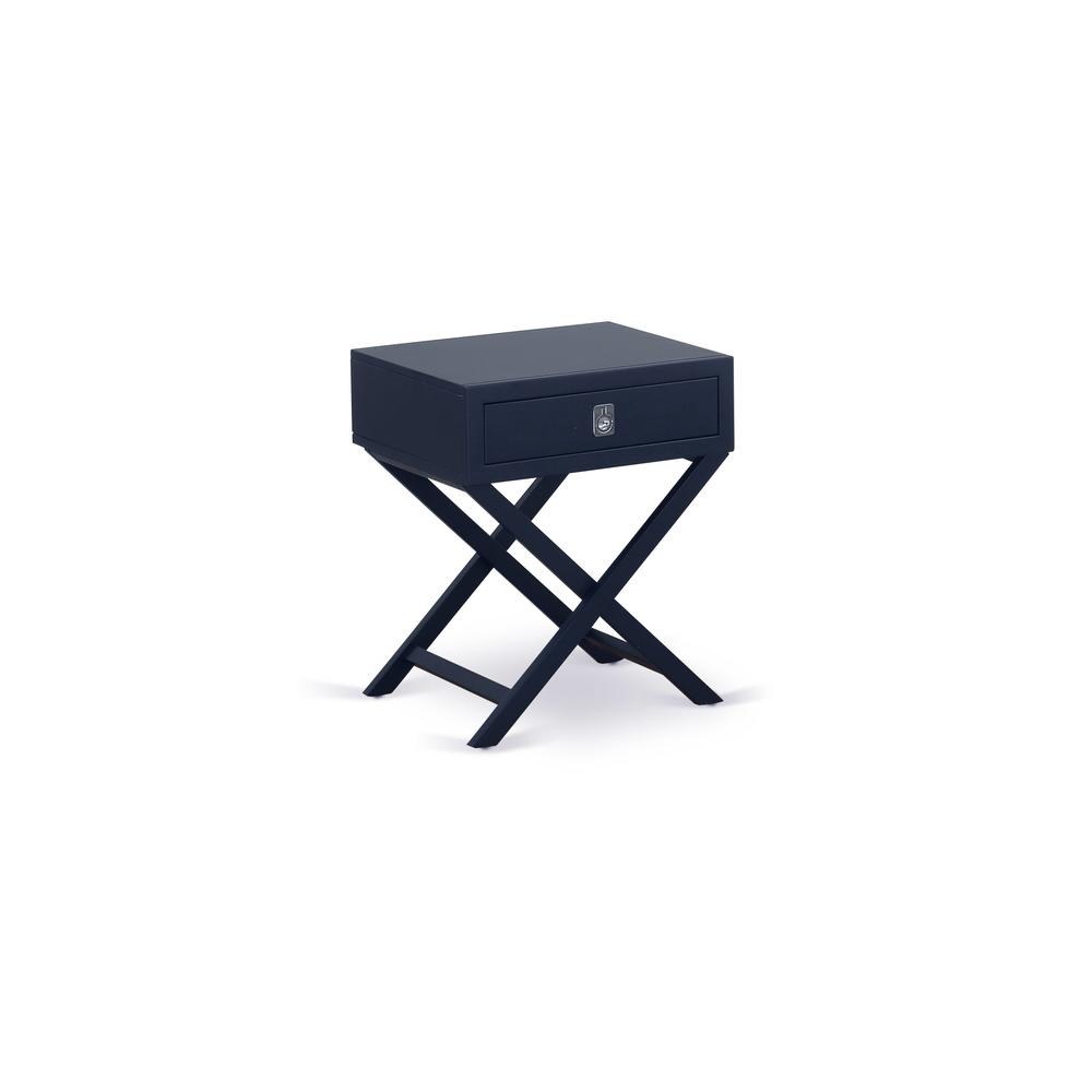 FN11K-1HA15 2-Piece Fannin King Size Bed Set with 1 Bed Frame and a Navy Blue Small Nightstand - Denim Blue Linen Fabric Bed
