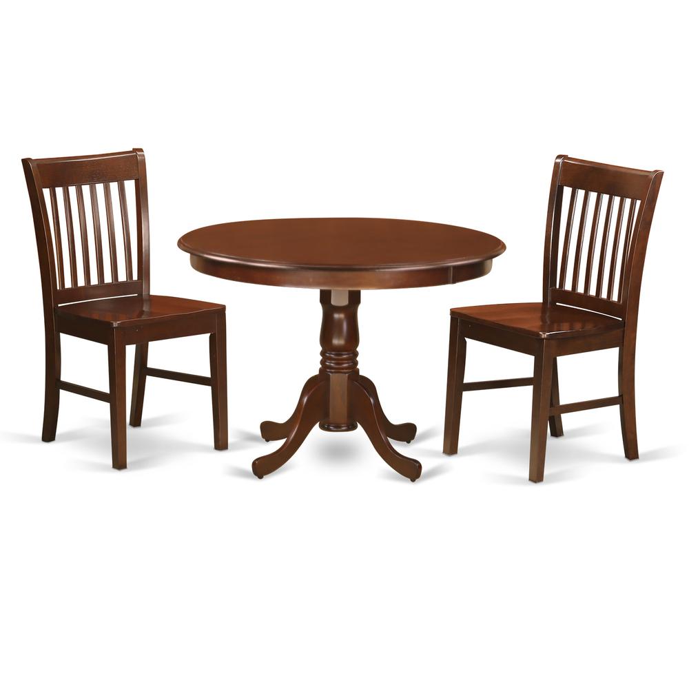 3  Pc  set  with  a  Round  Kitchen  Table  and  2  Wood  Dinette  Chairs  in  Mahogany