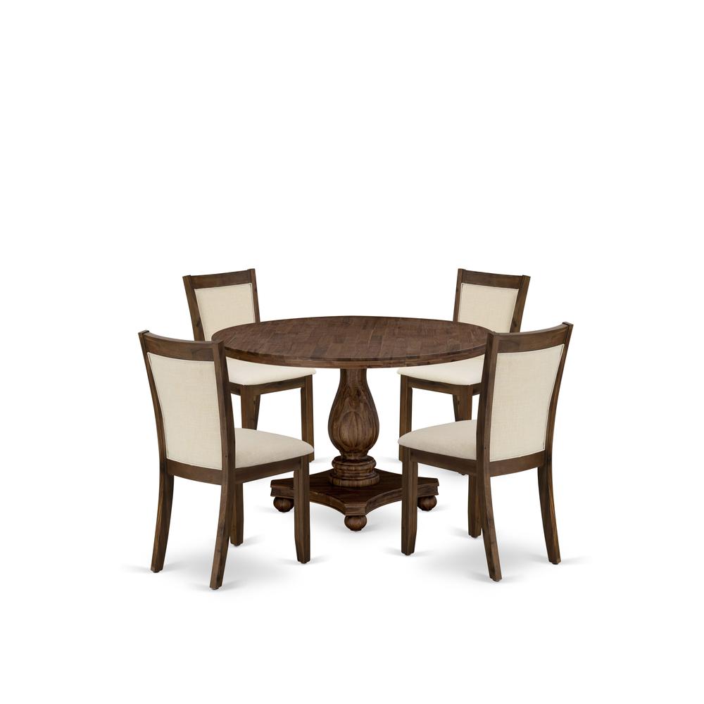 East West Furniture 5-Pcs Dining Table Set - A Modern Kitchen Table and 4 Light Beige Linen Fabric Dining Room Chairs with Stylish Back (Sand Blasting Antique Walnut Finish)