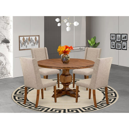 5-Piece Dining Table And 4 Light Tan Linen Fabric Dining Room Chair