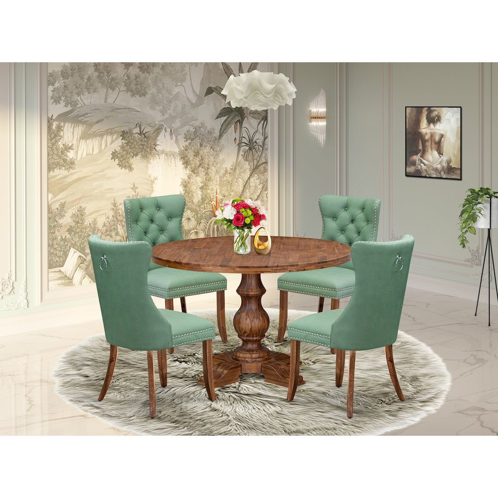 5-Pc Kitchen Table Set Contain A Wood Table And 4 Willow Green Parson Chairs