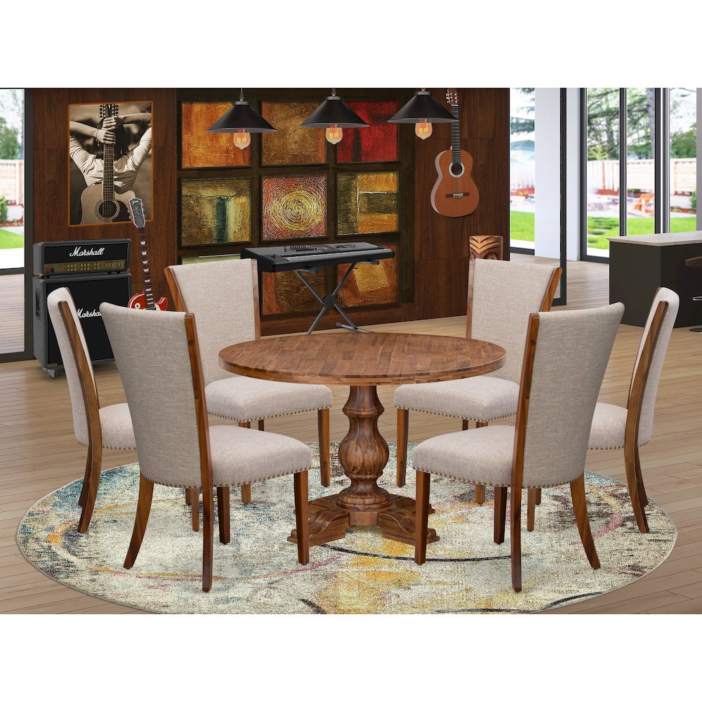 7 Piece Kitchen Table Set Contains 48" Round Table In Light Tan Color