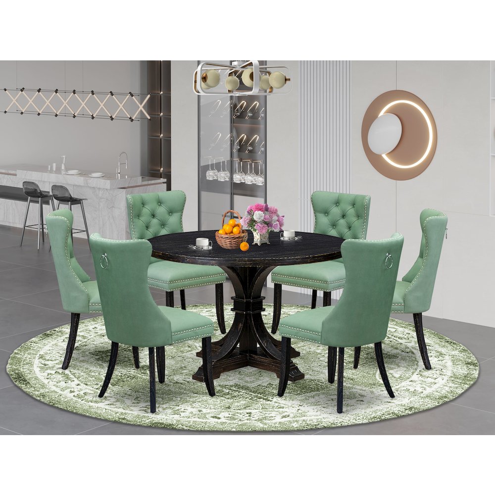 7 Piece Dinette Set Includes 48" Round Table In Willow Green Color